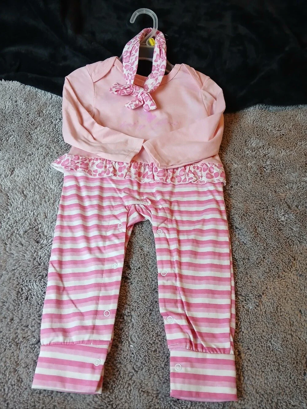 Baby Phat Girls NWT Pink Striped Cheetah Ruffle 1PC Romper & Headband Set - 18M